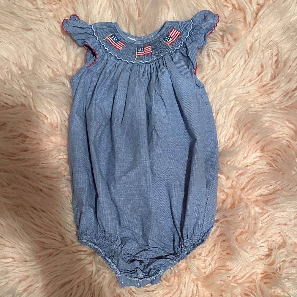 Edgehill Collection from Dillards Blue Baby Romper with Flag Detail
